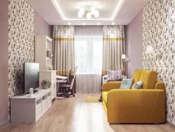 Интерьер гостиной c рабочим местом  смотреть на Basicdecor