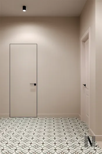 Интерьер прихожей с две двери и зеркалом на двери  смотреть на Basicdecor