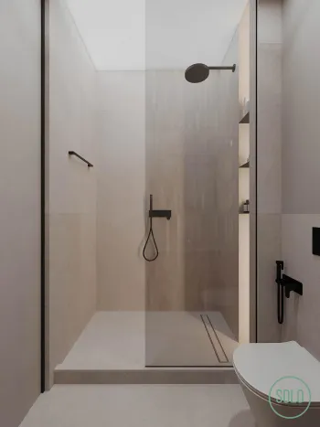 Интерьер ванной с душевой из плитки  смотреть на Basicdecor