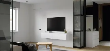 Интерьер гостиной с телевизором на стене  смотреть на Basicdecor