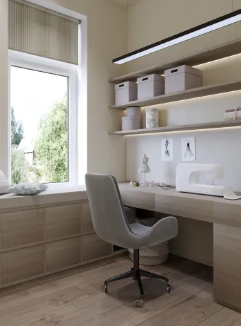 Интерьер c рабочим местом и с подсветкой в современном стиле смотреть на Basicdecor