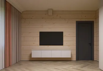 Интерьер спальни с телевизором на рейках  смотреть на Basicdecor