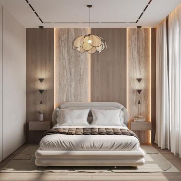 Интерьер спальни cветильниками над кроватью  смотреть на Basicdecor
