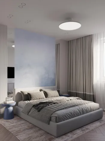 Интерьер спальни cветильниками над кроватью и с подсветкой  смотреть на Basicdecor