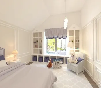 Интерьер детской с для мальчика и рабочим столом у окна  смотреть на Basicdecor