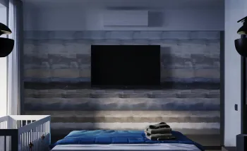 Интерьер спальни с телевизором на стене  смотреть на Basicdecor