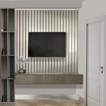 Интерьер гостиной с телевизором на рейках  смотреть на Basicdecor