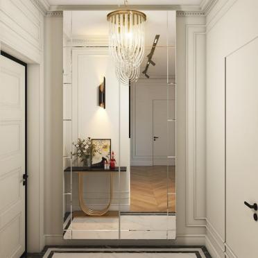 Интерьер прихожей с проходной и зеркалом на двери  смотреть на Basicdecor