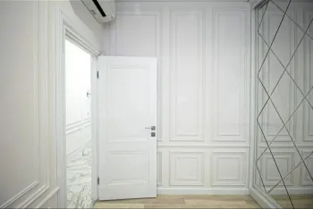 Интерьер прихожей с две двери и зеркалом на двери  смотреть на Basicdecor