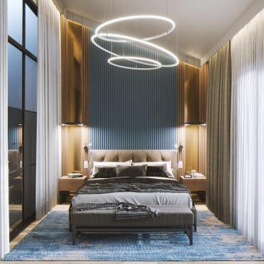 Интерьер спальни cветильниками над кроватью и с подсветкой  смотреть на Basicdecor