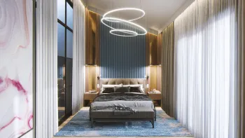 Интерьер спальни cветильниками над кроватью и с подсветкой  смотреть на Basicdecor