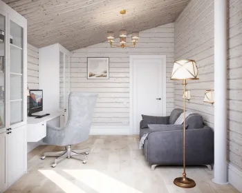 Интерьер кабинета с на мансарде и в деревянном доме  смотреть на Basicdecor