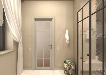 Интерьер ванной с зеркалом на двери  смотреть на Basicdecor