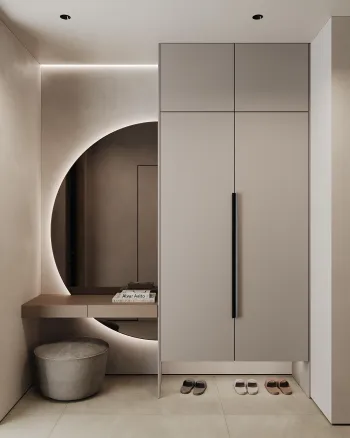 Интерьер прихожей с зеркалом на двери  смотреть на Basicdecor