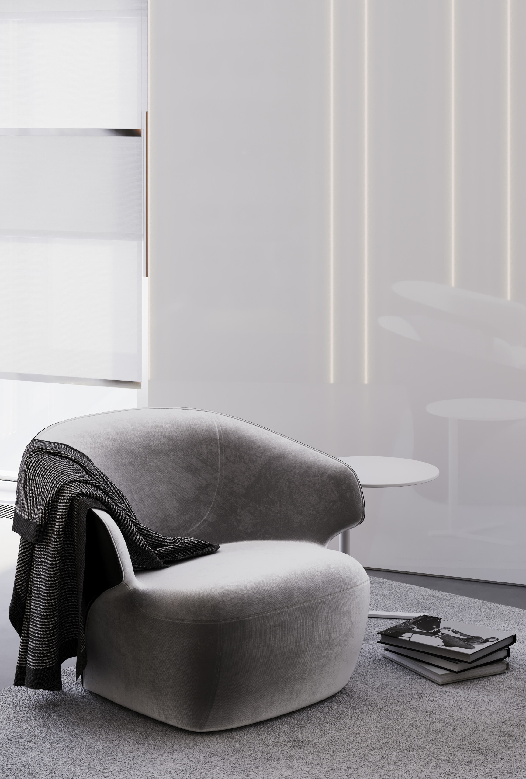 Интерьер офиса с жалюзи, вертикальными жалюзи и подсветкой настенной в современном стиле