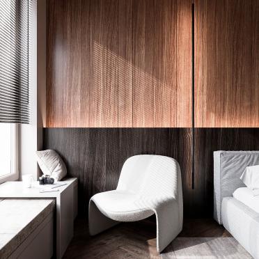 Интерьер спальни с жалюзи и дверными жалюзи  смотреть на Basicdecor