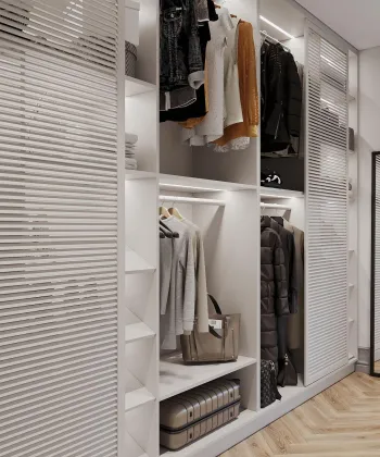 Интерьер гардеробной с гардеробной и кладовкой  смотреть на Basicdecor
