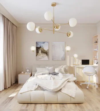 Интерьер спальни c рабочим местом в современном стиле смотреть на Basicdecor