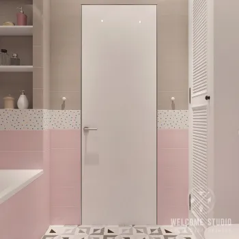 Интерьер ванной с зеркалом на двери в современном стиле смотреть на Basicdecor