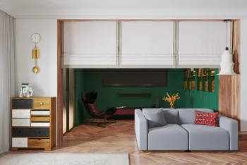 Интерьер гостиной с жалюзи и дверными жалюзи  смотреть на Basicdecor