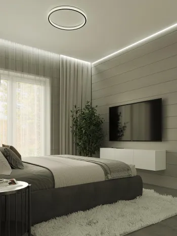 Интерьер спальни cветильниками над кроватью и с подсветкой  смотреть на Basicdecor