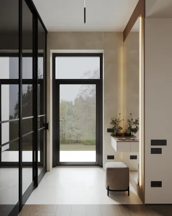 Интерьер коридора с нишей с подсветкой, проходной и с подсветкой  смотреть на Basicdecor