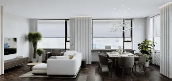 Интерьер гостиной с жалюзи и дверными жалюзи  смотреть на Basicdecor
