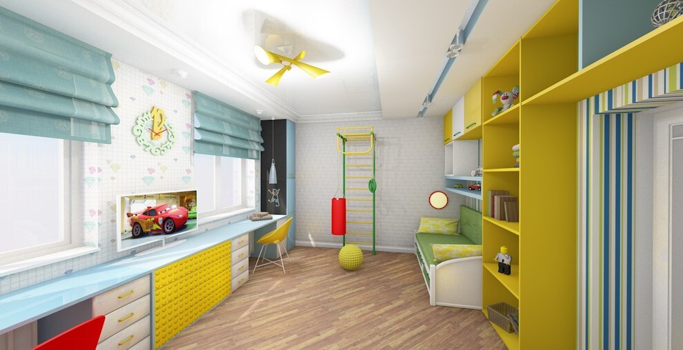 Интерьер детской c рабочим местом и с детской в современном стиле и в стиле лофт