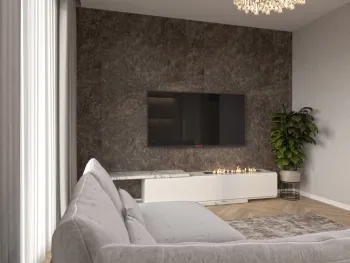 Интерьер гостиной с телевизором на стене  смотреть на Basicdecor