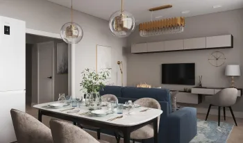 Интерьер гостиной cветильниками над столом  смотреть на Basicdecor