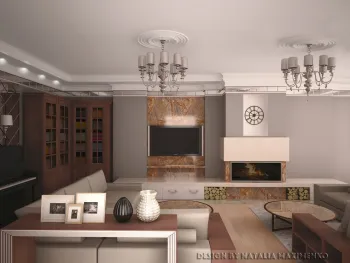 Интерьер гостиной с проходной в классическом стиле смотреть на Basicdecor