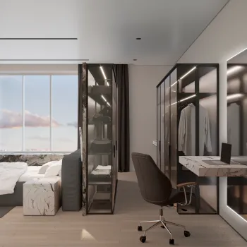 Интерьер спальни с панорамными окнами  смотреть на Basicdecor