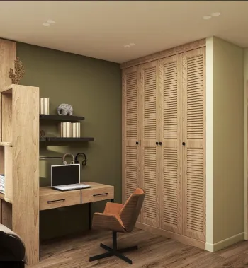 Интерьер спальни с дверными жалюзи  смотреть на Basicdecor