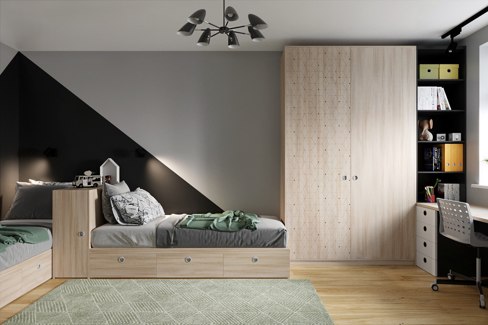 Интерьер спальни в стиле лофт и скандинавском стиле