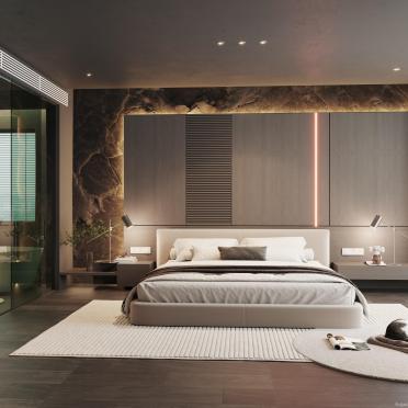 Интерьер спальни cветильниками над кроватью и с подсветкой  смотреть на Basicdecor
