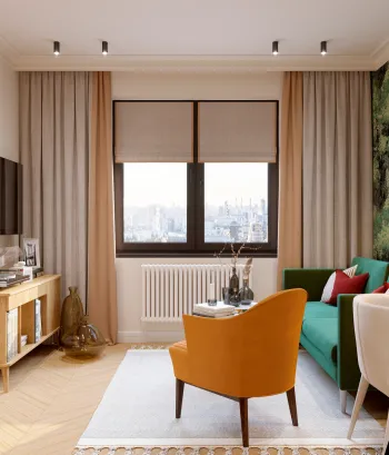 Интерьер гостиной с жалюзи  смотреть на Basicdecor