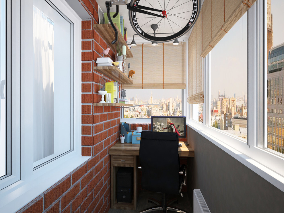 Интерьер c рабочим местом, балконом и с рабочим местом у окна в современном стиле