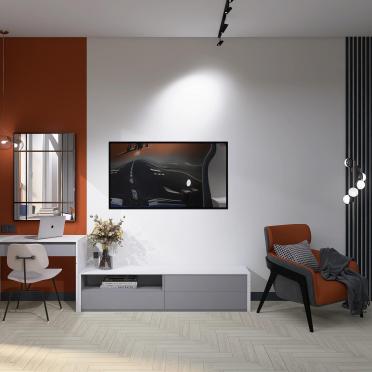 Интерьер гостиной с телевизором на стене  смотреть на Basicdecor