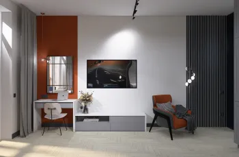 Интерьер гостиной с телевизором на стене  смотреть на Basicdecor