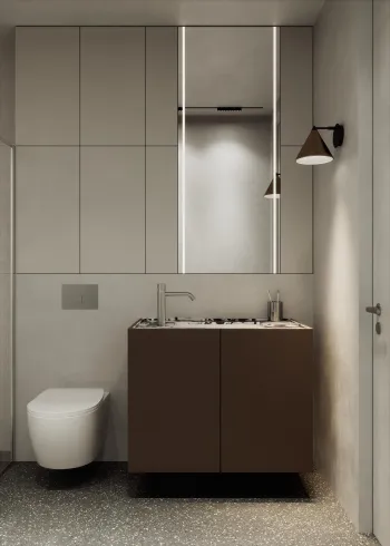 Интерьер ванной с зеркалом на двери  смотреть на Basicdecor