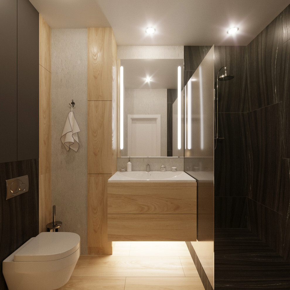 Интерьер ванной с подсветкой светодиодной в современном стиле и в стиле лофт