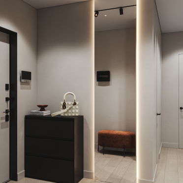Интерьер прихожей с ресепшном, зеркалом на двери и с подсветкой  смотреть на Basicdecor