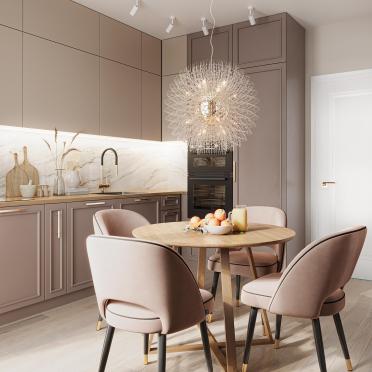 Интерьер кухни cветильниками над столом  смотреть на Basicdecor