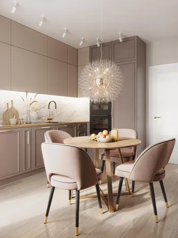Интерьер кухни cветильниками над столом  смотреть на Basicdecor