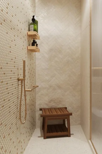 Интерьер ванной с душевой из плитки  смотреть на Basicdecor