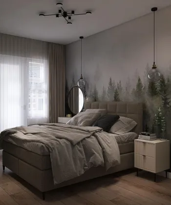 Интерьер спальни cветильниками над кроватью  смотреть на Basicdecor