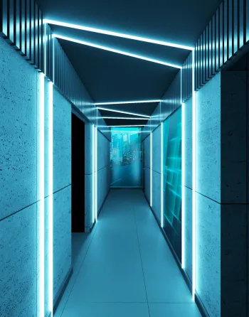 Интерьер коридора cветовыми линиями и с подсветкой  смотреть на Basicdecor