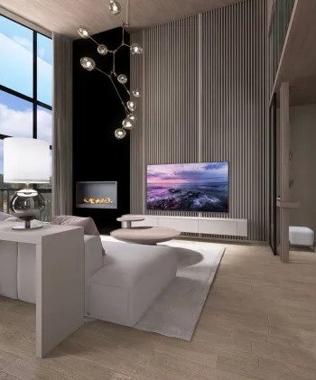 Интерьер гостиной с телевизором на стене  смотреть на Basicdecor