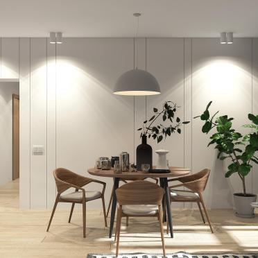 Интерьер столовой cветильниками над столом  смотреть на Basicdecor