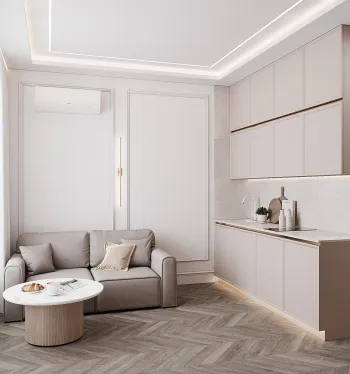 Интерьер гостиной cветовыми линиями и с подсветкой  смотреть на Basicdecor